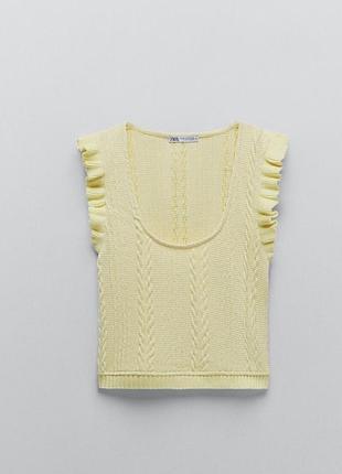 Короткий жовтий світлий вʼязаний топ zara