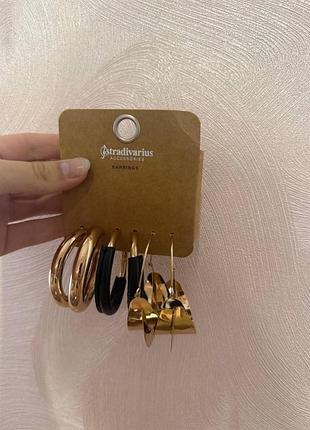 Набір нових сережок stradivarius (3 пари) / золотисті сережки-кільця