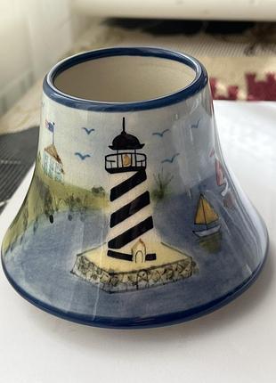 Керамічний абажур для свічок yankee candle з ручним розписом у морському стилі із зображенням маяка