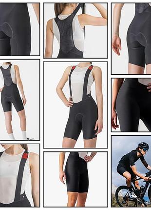 Премиальные велотрусы-шорты комбинезон с лямками castelli premio black women's bib shorts.