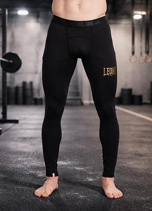 Штаны компрессионные leone black/gold размер 2xl спортивные леггинсы 82% полиэстер 18% эластан для мма бокса и тренировок