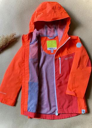 Вітровка дитяча для дівчинки regatta waterproof 3-4 роки 98-104 см неонова помаранчева з капюшоном подовжена