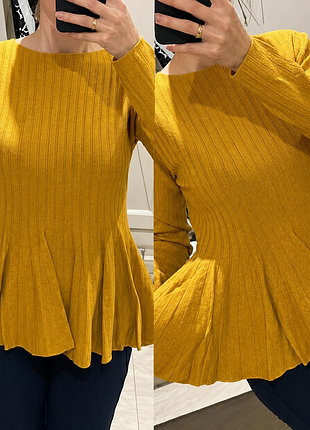 Свитерки с баской горчица пог 42-50