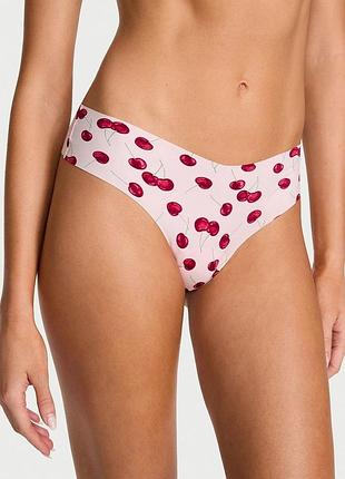 Безшовні трусики-стрінги no-show strappy thong panty рожеві з вишнями оригінал victoria's secret