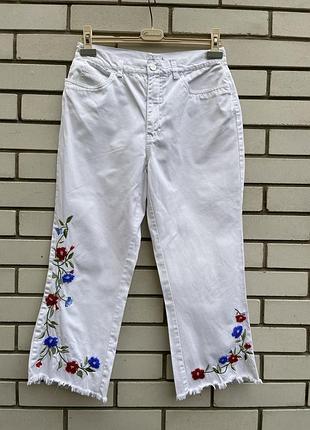 Вінтажні білі джинси капрі бриджі calvin klein jeans з вишивкою