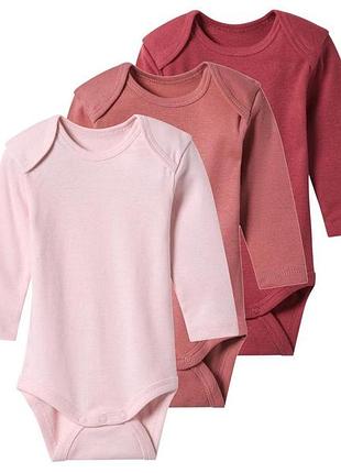 Боди набор 3 шт. хлопковые для девочки lupilu lidl 487397 086-92 см (12-24 months) розовый