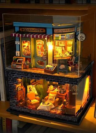 Румбокс книжкова кав'ярня детектив roombox detective studio diy miniature house kit інтер'єрний конструктор td-50 + купол