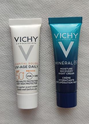 Ночной крем vichy mineral 89, солнцезащитный флюид vichy capital soleil