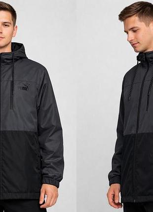 Чоловіча вітровка puma windblock на флісі | демісезонна куртка | весна осінь | водонепроникна|чорний-графіт,вітроннпродуваема