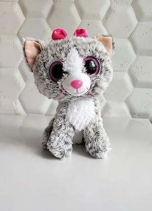 Детская мягкая игрушка серый котик kiki ty с большими глазами