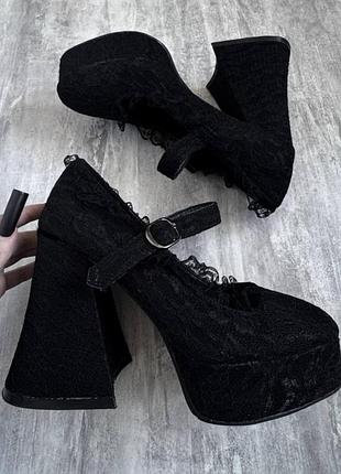 Туфли женские кружевные demonia y2k dollskin готические черные на платформе
