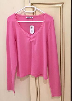 Лонгслів terranova cotton jersey long sleeve with lace fuxia pink оригінал.зі свіжих колекцій