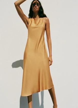 Стильна ефектна літня сукня міді zara по фігурі асиметрична по низу