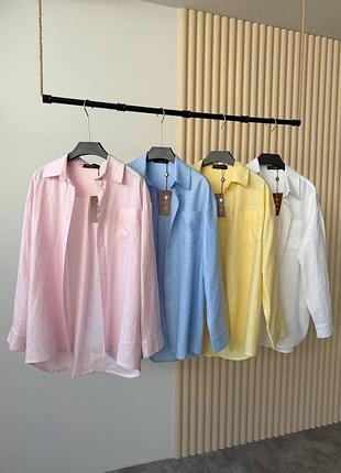 Сорочка loro piana у кольорах льон рожева блакитна біла жовта