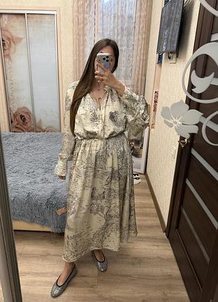 Атласне сатинове плаття міді h&amp;m стилі туаль де жуї (toile de jouy)