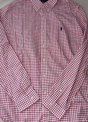 Чоловіча сорочка ralph lauren slim fit в клітинку — біло-червона