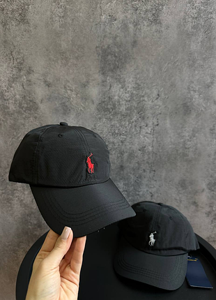 Нейлонова кепка polo ralph lauren з червоним лого / чорна бейсболка ральф лорен