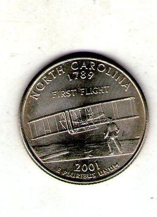 Сша 1⁄4 долларов, 2001 квотер штата северная каролина no443