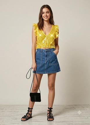 Яскравий сітчастий кроп-топ із паєтками та воланами zara (розмір m)