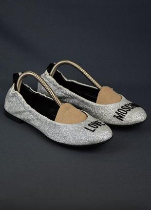 Балетки жіночі love moschino блискітки срібні туфлі лодочки босоніжки шкіряні з взуття оригінал 37 р/24 см      guess furla liu jo tory burch hogl