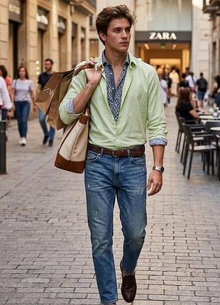 Легка бавовняна сорочка zara man / стильна чоловіча сорочка zara (100% бавовна)