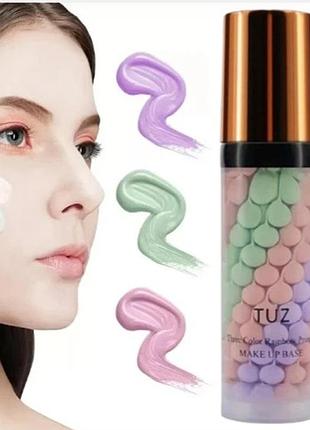 Трехцветная база под макияж tuz three color rainbow primer для выравнивания тона и текстуры кожи
