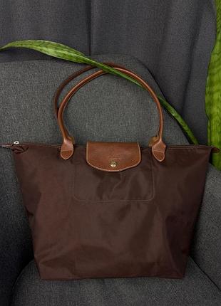 Оригінальна сумка тоут longchamp large le pliage original tote bag in brown