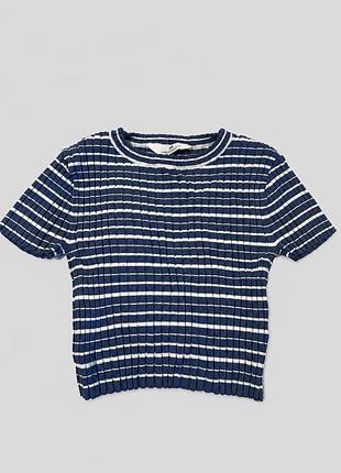 Вкорочена футболка h&m в смужку синьо-білу, розмір s-m