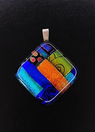 Серебряный кулон из дышащего стекла vetro dicroico design patchwork colorato