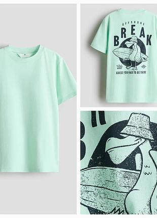 Футболка h&amp;m мятная с рисунком на спине, 12-14 лет, новая