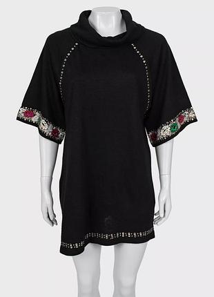 Подовжений чорний вінтажний светр-туніка kenzo із вовни та кашеміру, m/l/xl