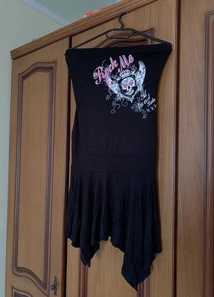 Чорна сукня-бандо з асиметричним низом, xs/s