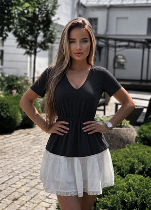 Еластична тканина в рубчик 🖤 футболка shein з баскою ⚡ чорний жіночий топ s m 💎 літня блуза з акцентом на талії