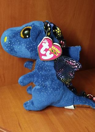 Мягкая игрушка ty beanie boo’s синий дракон saffire. 15 см.