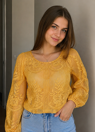 Блуза сетка с вышивкой new look 🧡🍊🧃🏵