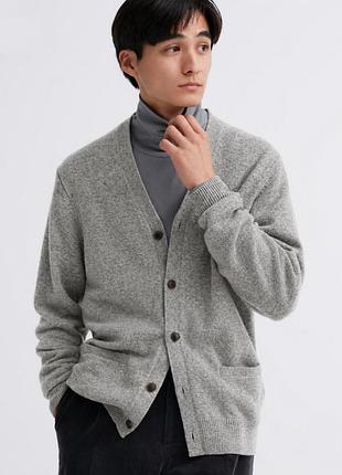 Кардиган шерстяной мужской uniqlo серый меланж 100% шерсть s m