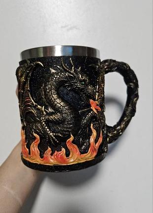 Горнятко ☕️. велика чашка 🍵. дракон 🐉. вогонь 🔥. фентезі стиль 🏰. 3d кружка 🛡. подарунок 🎁