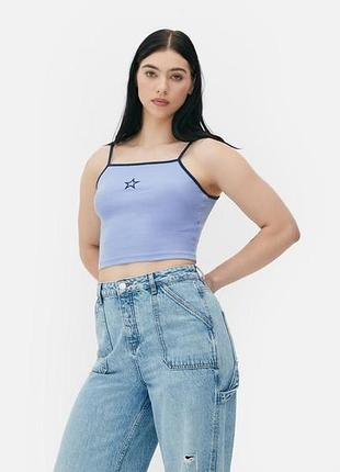 Топ на бретелях primark голубой со звездой, размер s