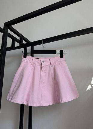 Джинсова спідниця- шорти сонце кльош zara xs s m рожева / розовая юбка шорты клеш солнце джинсовая зара