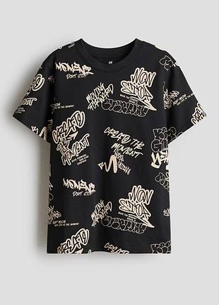 Футболка для подростков h&amp;m с надписями черная для мальчиков