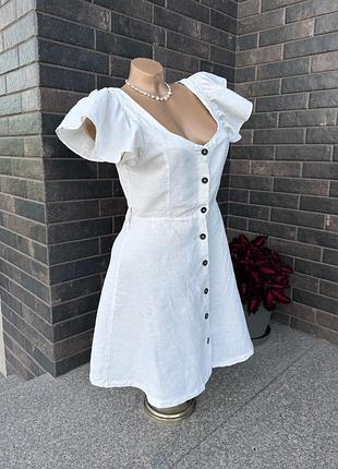 Літня мінісукня на ґудзиках з пишними рукавами zara льон+котон ❤️‍🔥❣️🌹