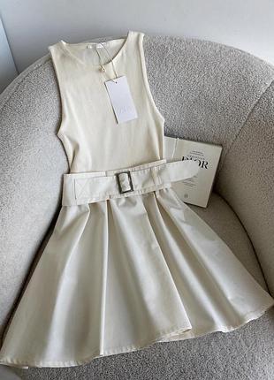 Молочна сукня сарафан від zara / молочное платье зара с поясом ремнем