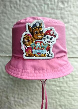 Панамка хлопковая детская летняя "paw patrol" дорожный патруль. розовая с нашивкой