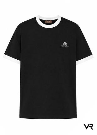 Мужская футболка loro piana черная с белым воротником и манжетами, короткий рукав, премиальный трикотаж, casual