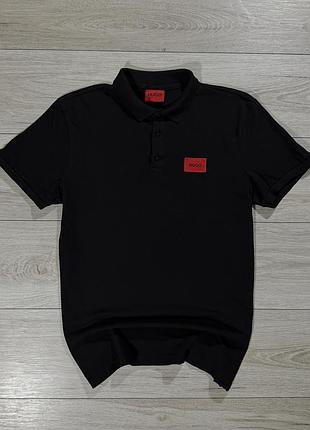 Черная премиум поло футболка хуго hugo red 54 box logo luxury, m, оригинал