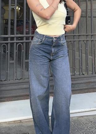 Жіночі джинси bershka barrel із завищеною талією, bershka baggy, bershka skater, беггі баггі джинси, сині джинси, широкі джинси бершка блакитні джинси