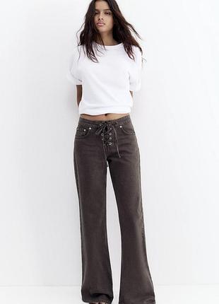 Джинси pull&bear low-rise corsair jeans, пул бір джинси, шоколадні джинси, джинси зі шнурівкою, pull bear джинси