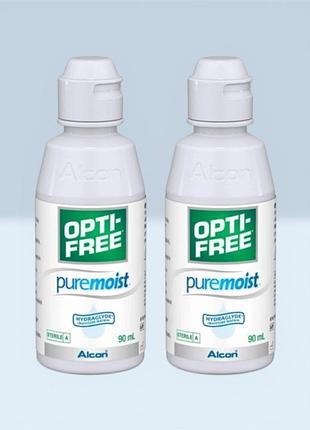 Комплект із 2 штук розчин для контактних лінз alcon opti-free puremoist 90 ml оптіфрі пур моіст зволоження та дезінфекція
