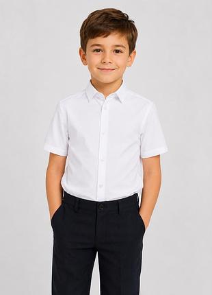 Сорочка шкільна george для хлопчика біла slim fit з коротким рукавом easy iron 116-122 см