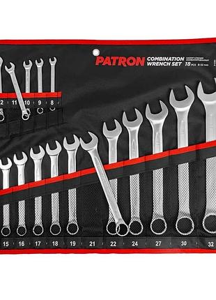 Набір ключів комбінованих 18пр. (8-19, 21, 22, 24, 27, 30, 32мм) patron p-5181